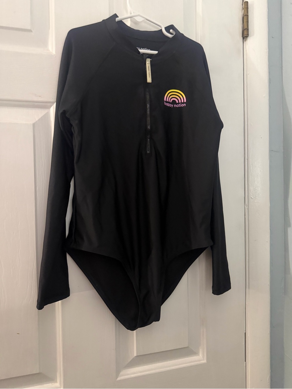 Happy Nation +12 Black Long Sleeve One Piece Swimsuit Rainbow Logo